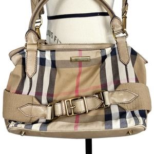 Burberry House Check Canvas Plaid Aurelia Diaper Bag Tote Tan Black Red Baby